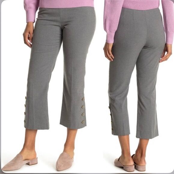 Club Monaco Gray Linnzie Career Gold Button Embellished Cropped Pants Size 10 - Picture 1 of 11